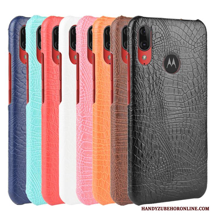 Moto E6 Plus Hard Mobiele Telefoon Bescherming Krokodil Hoesje Patroon Leer