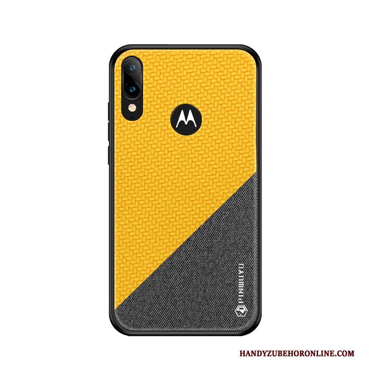 Moto E6 Plus Hoes Patroon Canvas Geel Doek All Inclusive Hoesje Telefoon