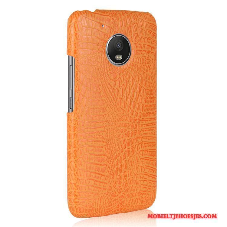Moto G5 Hoes Oranje Bescherming Hoesje Telefoon Krokodil