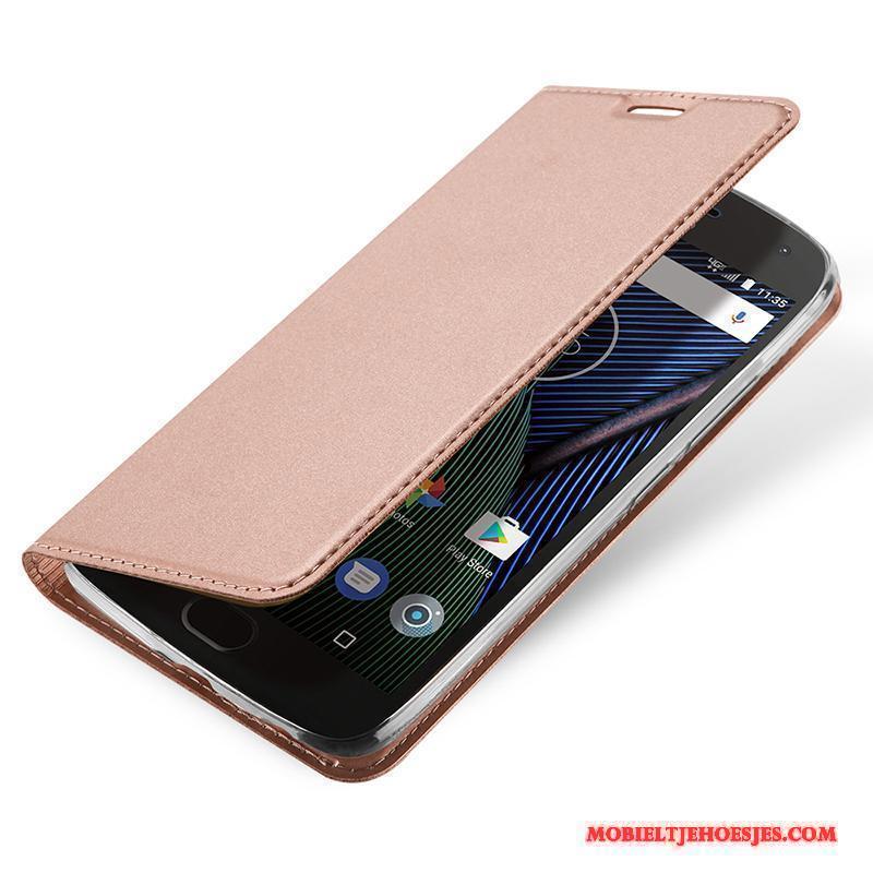 Moto G5 Leren Etui Folio Mobiele Telefoon Roze Bescherming Hoes Hoesje Telefoon