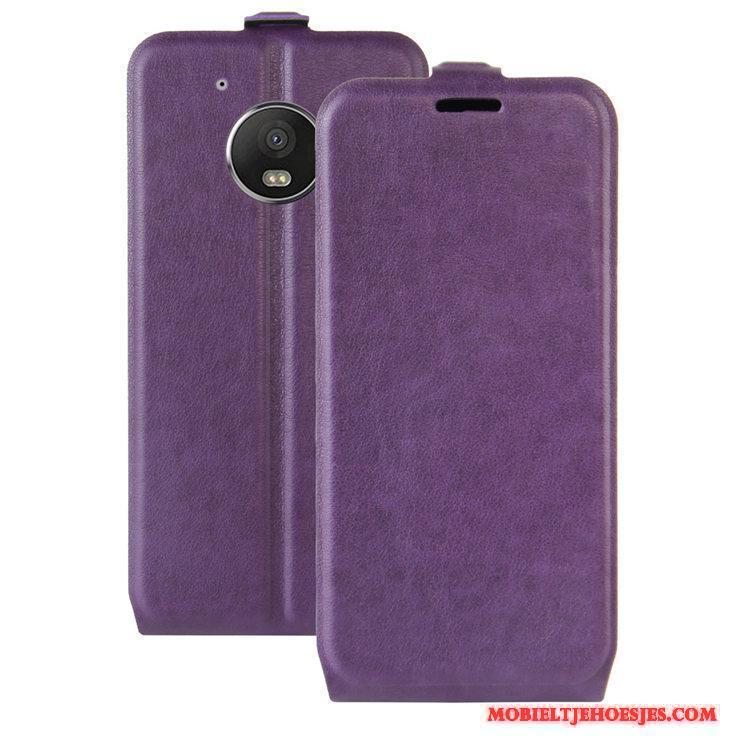 Moto G5 Leren Etui Hoes Hoesje Telefoon Folio Mobiele Telefoon Kaart Purper