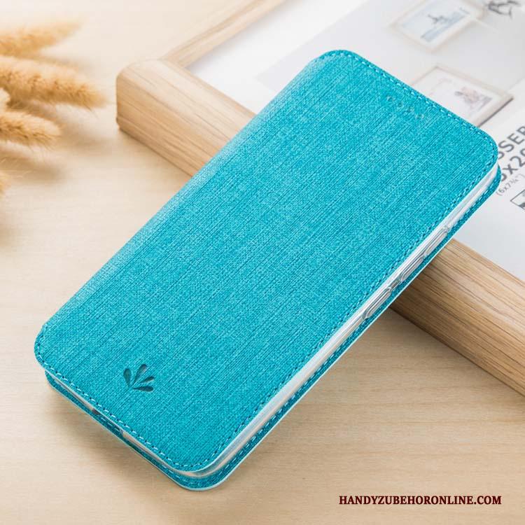 Moto G7 Play Patroon Blauw Doek Kaart Hoesje Telefoon Folio Leren Etui