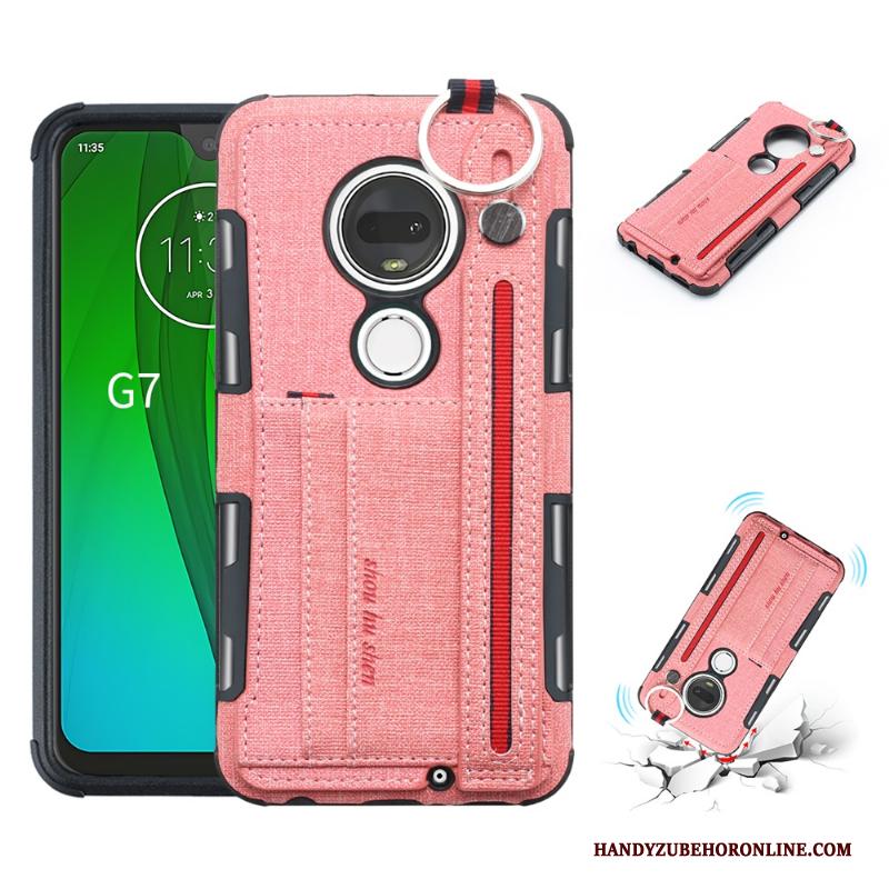 Moto G7 Plus Ondersteuning Pu Roze Anti-fall Hoesje Telefoon