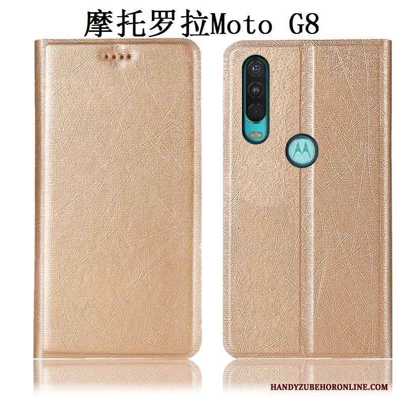 Moto G8 Anti-fall Bescherming Hoes Leren Etui Zijde Hoesje Telefoon Goud