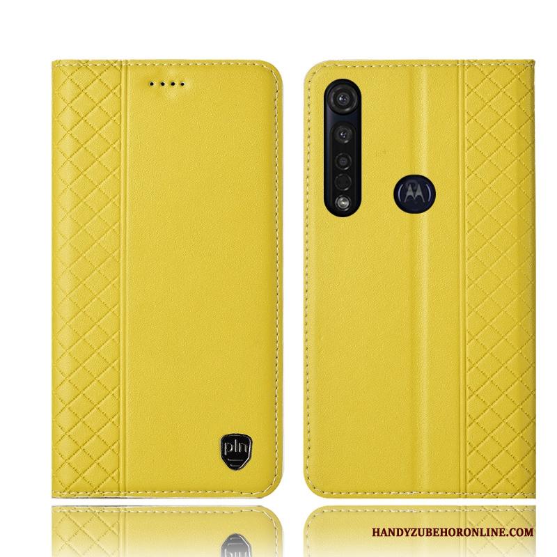 Moto G8 Plus Hoes Geel Leren Etui All Inclusive Folio Hoesje Telefoon Anti-fall