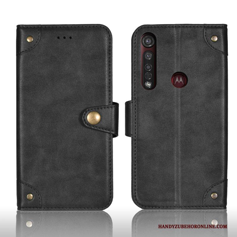 Moto G8 Plus Vintage Hoes Folio Scheppend Zwart Hoesje Telefoon Mobiele Telefoon