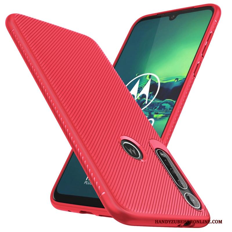 Moto G8 Plus Zacht Pu Anti-fall Bescherming Hoes Rood Hoesje Telefoon