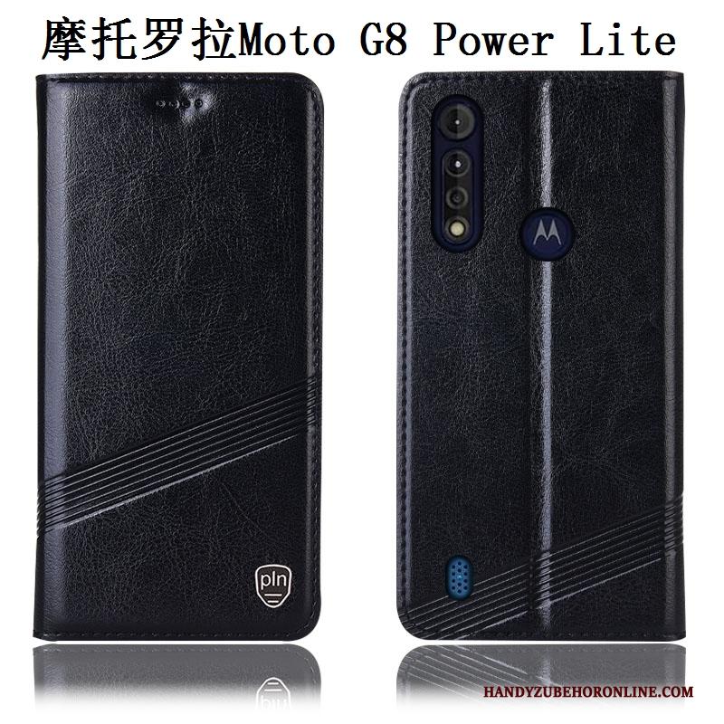 Moto G8 Power Lite Folio Zwart Bescherming Patroon Hoesje Telefoon Anti-fall Echt Leer