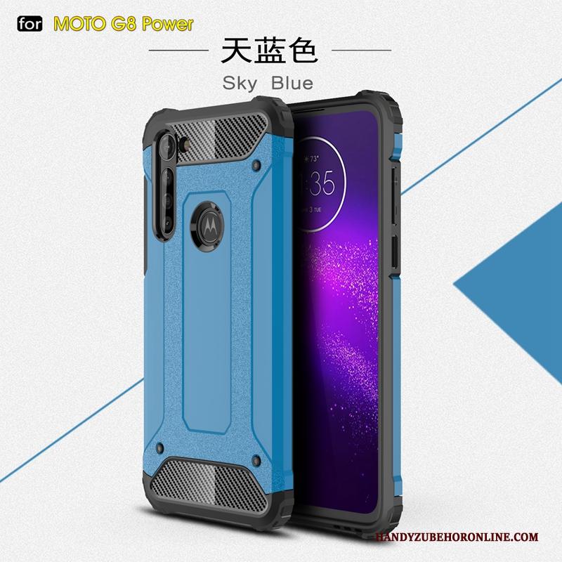 Moto G8 Power Zacht All Inclusive Bescherming Blauw Anti-fall Hoesje Telefoon Nieuw