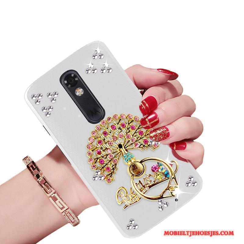 Moto X Force Met Strass Wit Hoes Bescherming Hoesje Telefoon