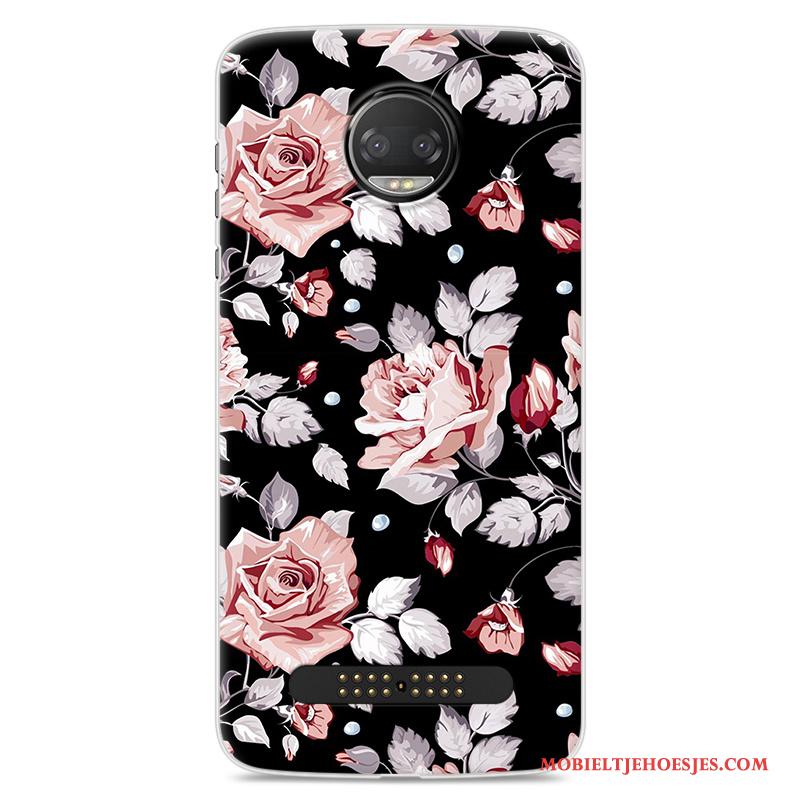 Moto Z 2018 Bescherming Rood Bloemen Hoes Hoesje Telefoon All Inclusive Zacht