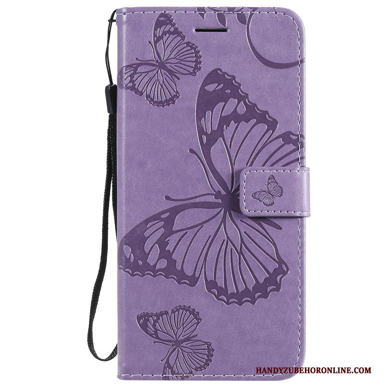 Motorola One Macro Hoesje Telefoon Folio Purper All Inclusive Vlinder Bloemen Leren Etui Bescherming