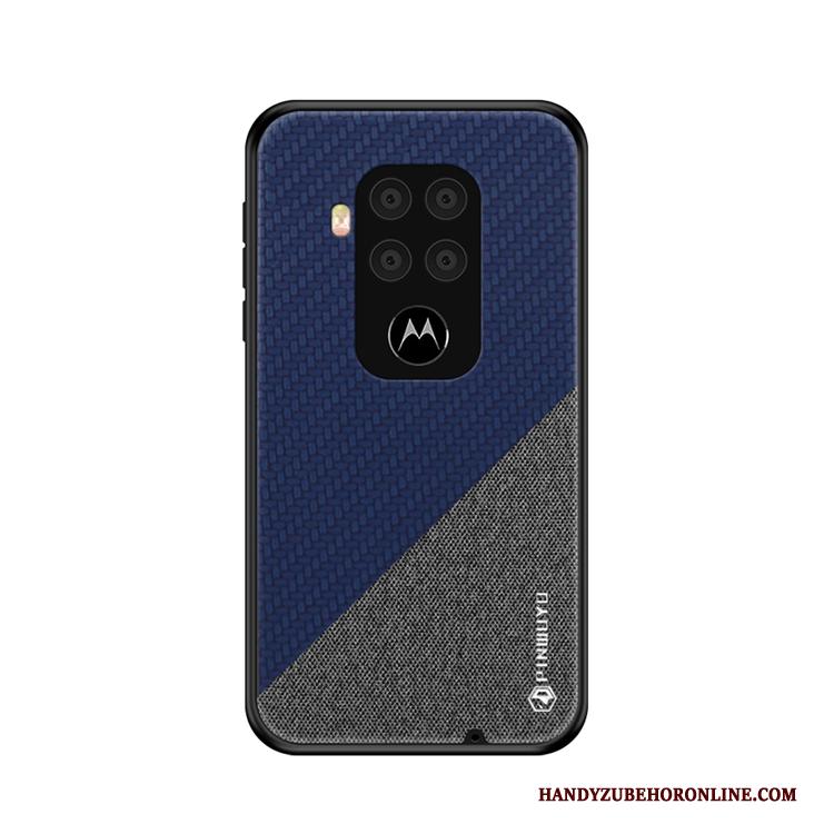 Motorola One Zoom Patroon Dun Hoesje Telefoon Blauw Canvas