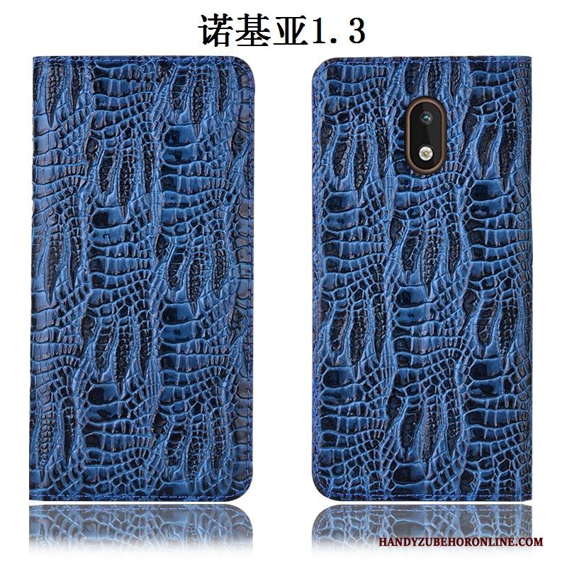 Nokia 1.3 Hoesje Folio Blauw Bescherming Anti-fall Patroon Echt Leer Hoes