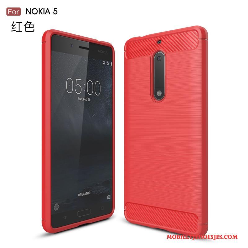 Nokia 5 Bescherming Fiber Siliconen Rood Schrobben Hoesje Telefoon All Inclusive