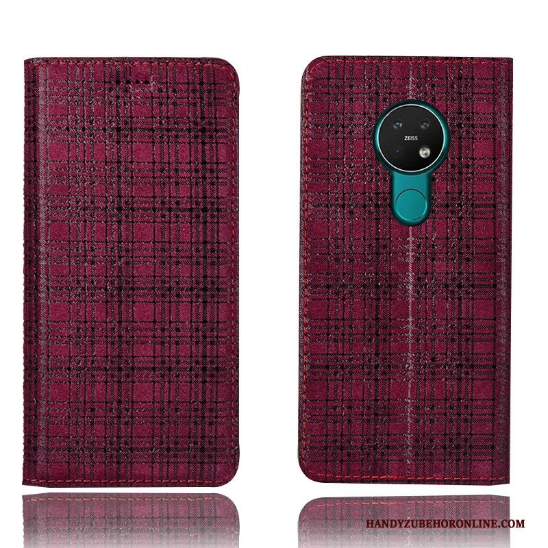 Nokia 6.2 Anti-fall Rood Hoes Leren Etui Fluweel Hoesje Telefoon Bescherming