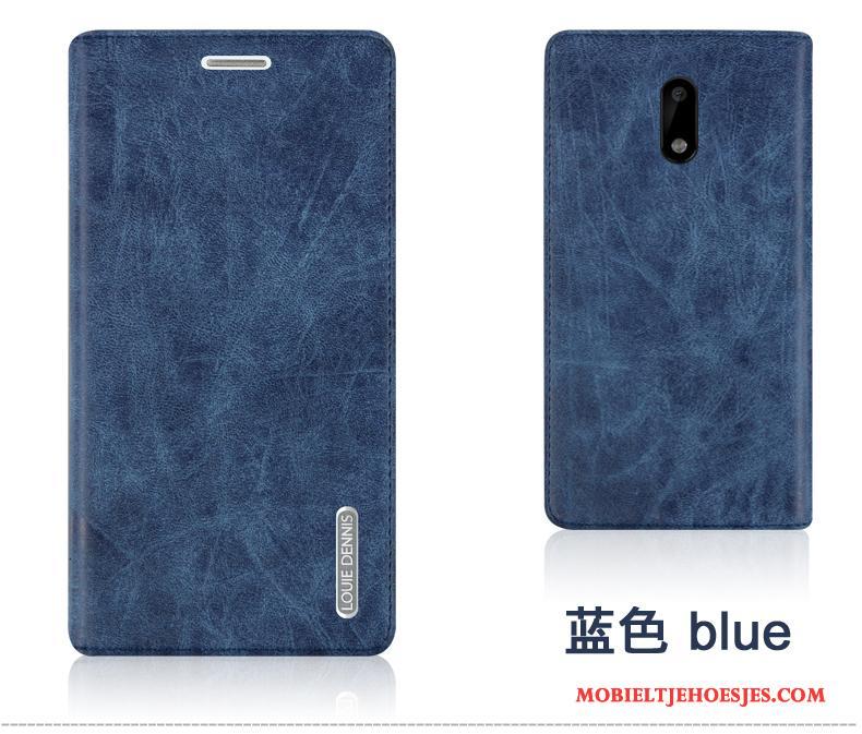 Nokia 6 Blauw Bescherming Anti-fall Hoesje Mobiele Telefoon Leren Etui Clamshell