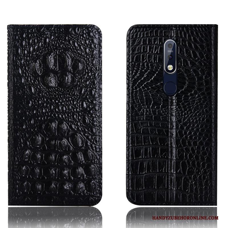 Nokia 7.1 Zwart Hoes Hoesje Telefoon All Inclusive Leren Etui Krokodil Folio