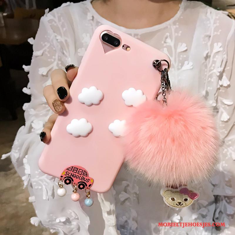 Nokia 7 Hoes Siliconen Roze Hoesje Telefoon Zacht Pompom Trendy Merk