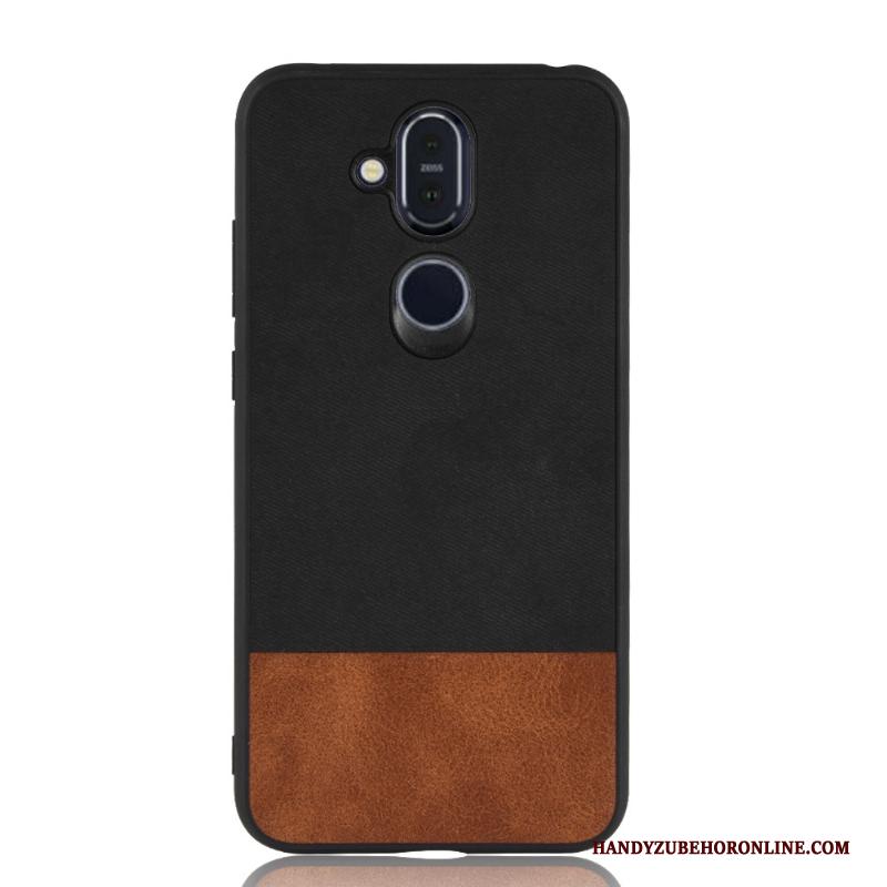 Nokia 8.1 Bescherming Hoesje Telefoon Anti-fall Leer Denim Zwart All Inclusive