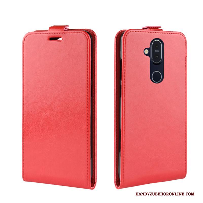 Nokia 8.1 Folio Anti-fall Rood Bescherming Leren Etui Portemonnee Hoesje Telefoon