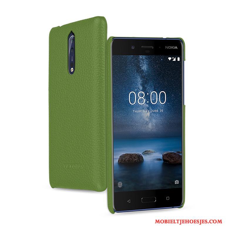Nokia 8 Hoesje Telefoon Mobiele Telefoon Bescherming Groen Echt Leer Anti-fall