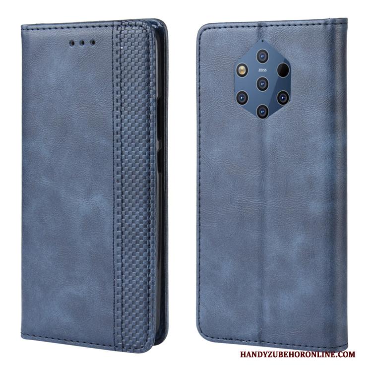 Nokia 9 Pureview Bescherming Portemonnee Magneet Sluit Hoes Blauw Leren Etui Hoesje