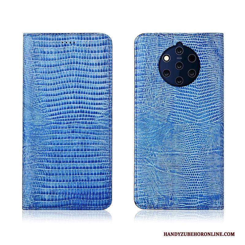 Nokia 9 Pureview Leren Etui Mobiele Telefoon Siliconen Hoesje Blauw Zacht Echt Leer