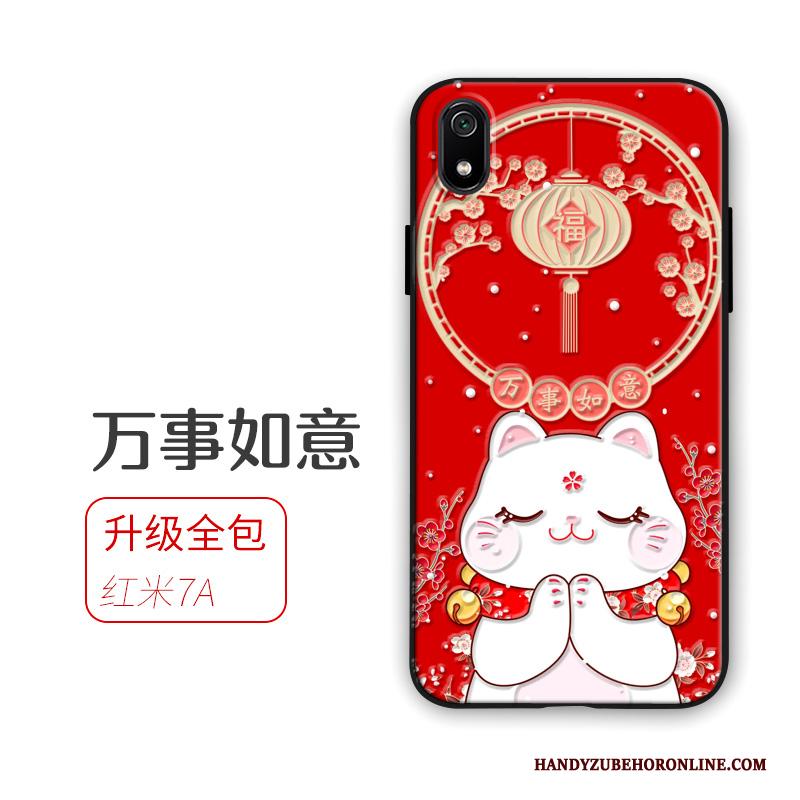 Redmi 7a Hanger Kat Rood Hoesje Telefoon Rijkdom Siliconen