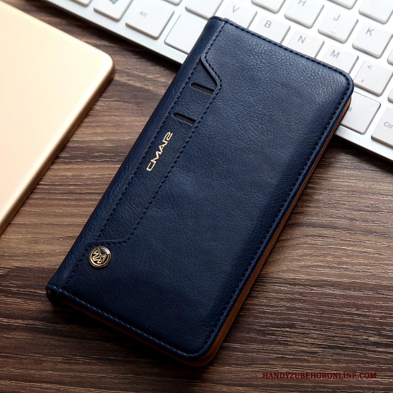 Redmi 8 Bescherming Hoes Kaart Leren Etui Folio Hoesje Telefoon Blauw