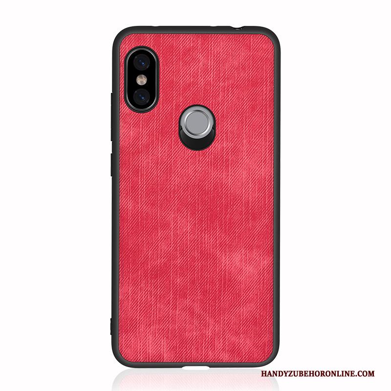 Redmi Note 6 Pro Hoes Hoesje Telefoon Denim Patroon Rood Bescherming Voor