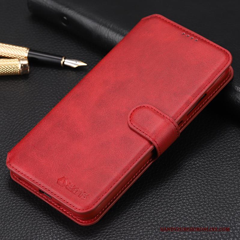 Redmi Note 7 Hoesje Eenvoudige Bedrijf Anti-fall Bescherming Leren Etui Folio Rood