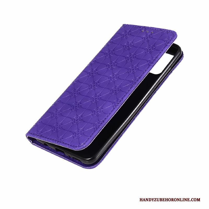 Samsung Galaxy A21s Hoesje Purper All Inclusive Bloemen Lucky Patroon Leren Etui Nieuw