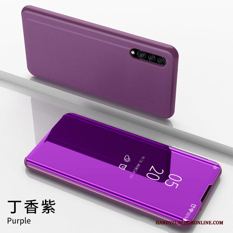 Samsung Galaxy A30s Hoesje Telefoon Leren Etui Clamshell Spiegel Plating Ster Purper