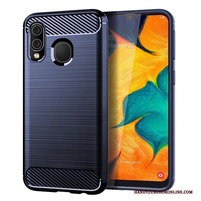 Samsung Galaxy A40 Hoesje Fiber Anti-fall Patroon Hoes Zacht Blauw Zijde