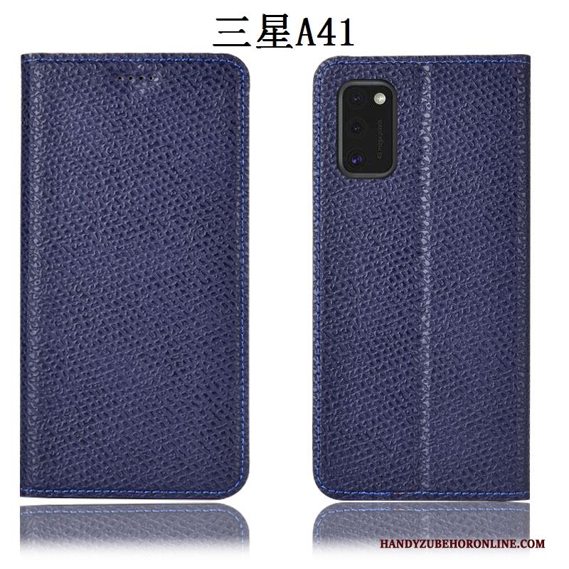 Samsung Galaxy A41 Hoesje Mesh Hoes All Inclusive Leren Etui Bescherming Donkerblauw Patroon