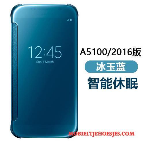 Samsung Galaxy A5 2016 Hoesje Mobiele Telefoon Bescherming Folio Spiegel Blauw Hoes Leren Etui