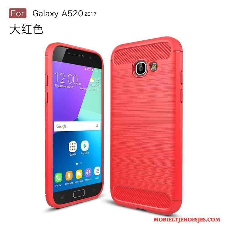 Samsung Galaxy A5 2017 Hoesje Fiber Bescherming Mobiele Telefoon Patroon Zacht Zijde Rood