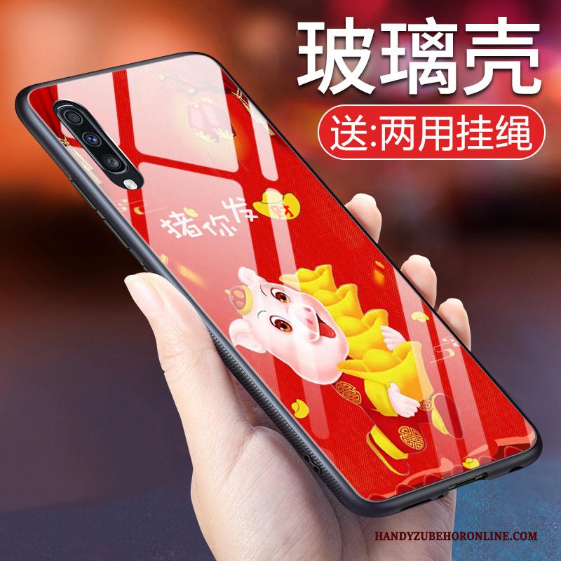 Samsung Galaxy A50 Hoesje Telefoon Glas Ster Lucky Rood