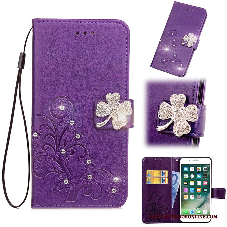 Samsung Galaxy A50s Ster Met Strass Leren Etui Bescherming Purper Folio Hoesje Telefoon