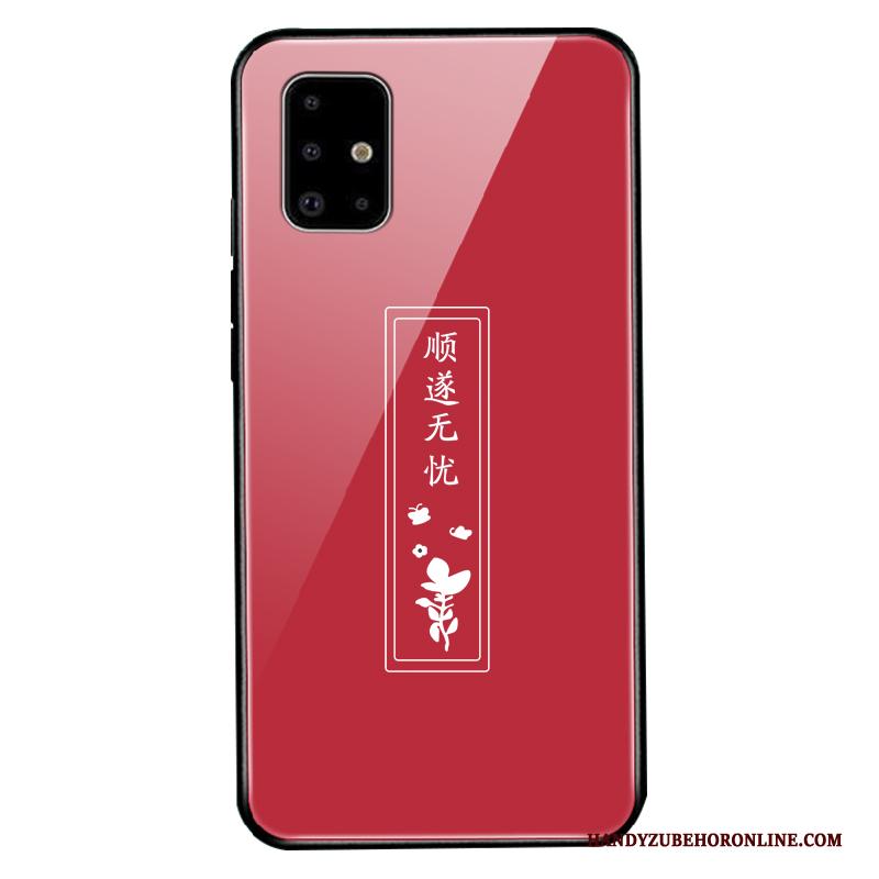 Samsung Galaxy A51 Hoesje Telefoon Glas Chinese Stijl Rood Mode Pas Trendy Merk