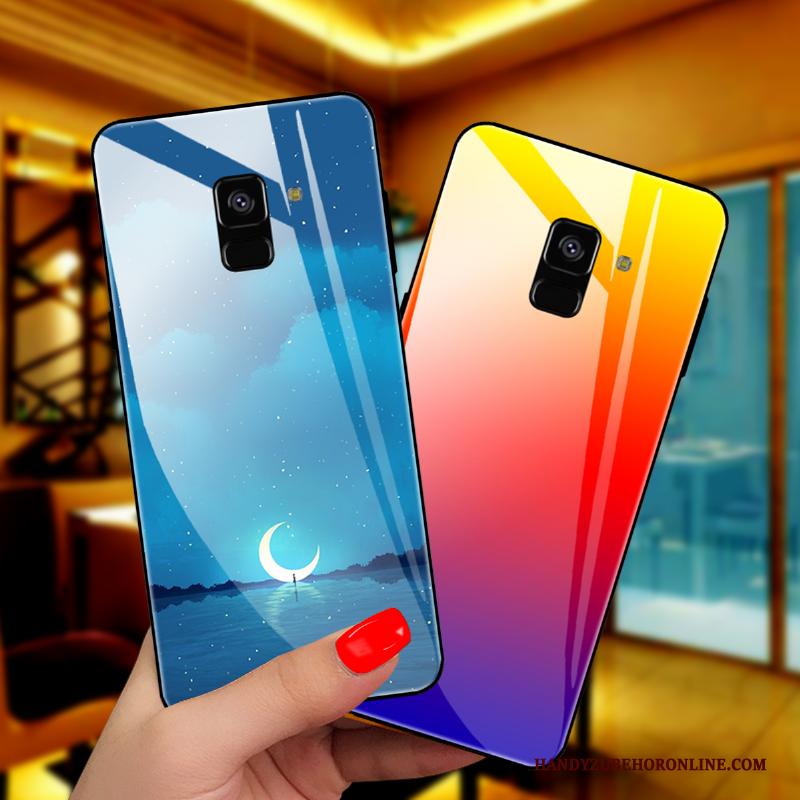 Samsung Galaxy A6 Hoesje Hoes Spiegel Ster Bescherming Gehard Glas Blauw Scheppend