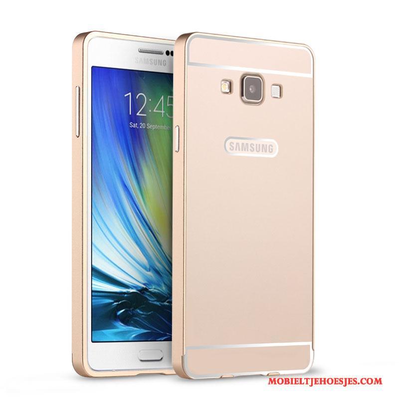 Samsung Galaxy A7 2015 Goud Omlijsting Nieuw Metaal Hoes Hoesje Telefoon Trend