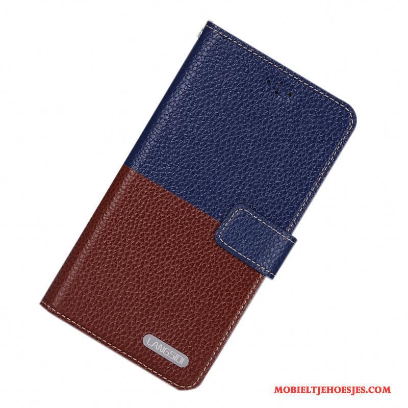 Samsung Galaxy A7 2015 Hoesje Leren Etui Blauw Folio Eenvoudige Anti-fall Hoes Siliconen