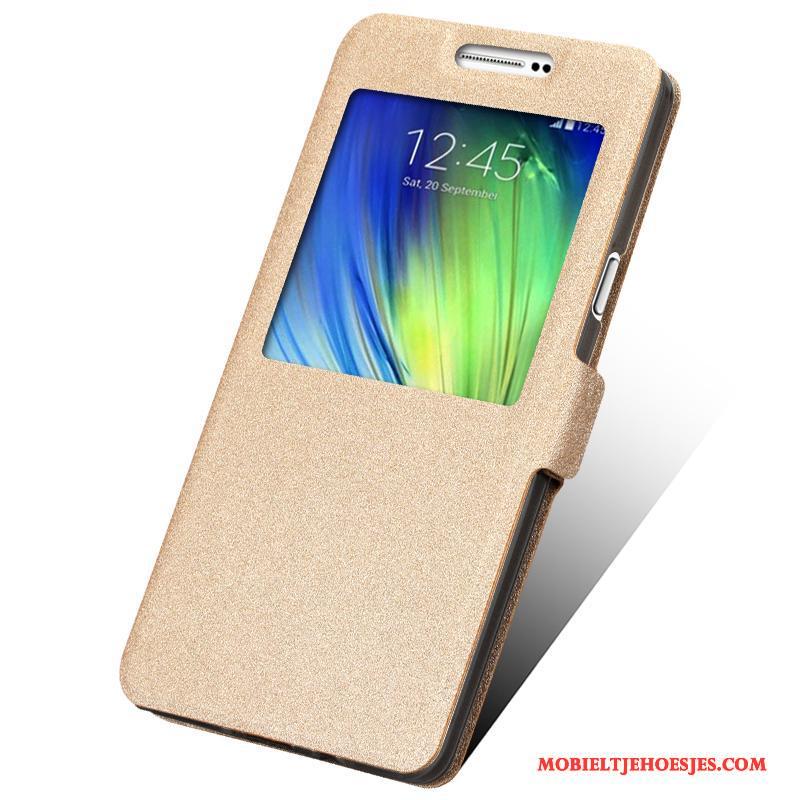 Samsung Galaxy A7 2015 Hoesje Telefoon Folio Siliconen Zacht Bescherming Goud Leren Etui