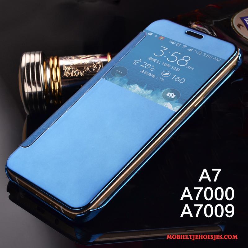 Samsung Galaxy A7 2015 Ster Hoes Hoesje Spiegel Blauw Folio Leren Etui