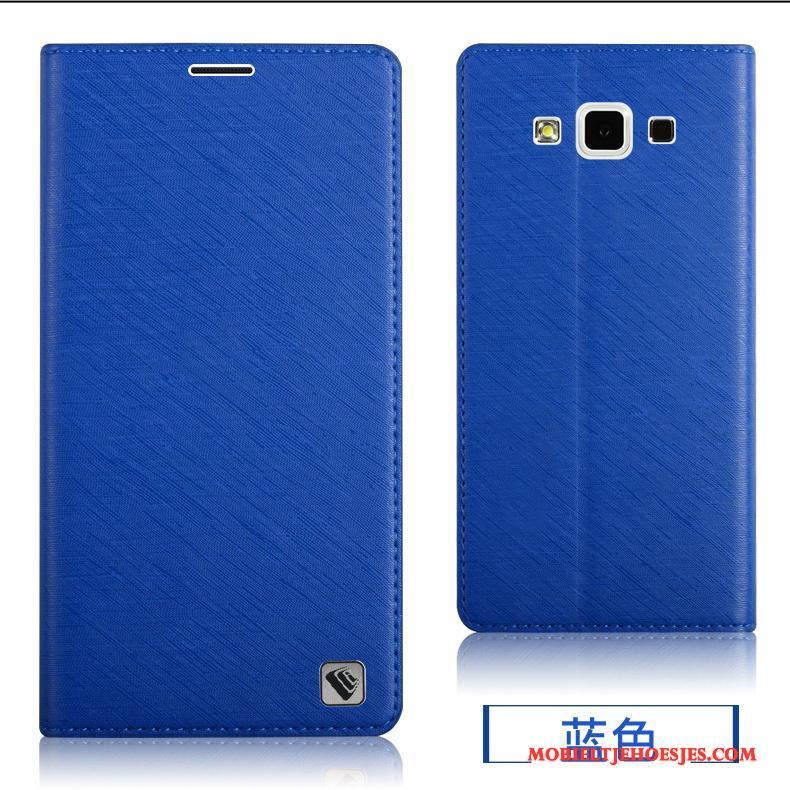 Samsung Galaxy A7 2015 Ster Zacht Bescherming Leren Etui Hoesje Blauw Achterklep
