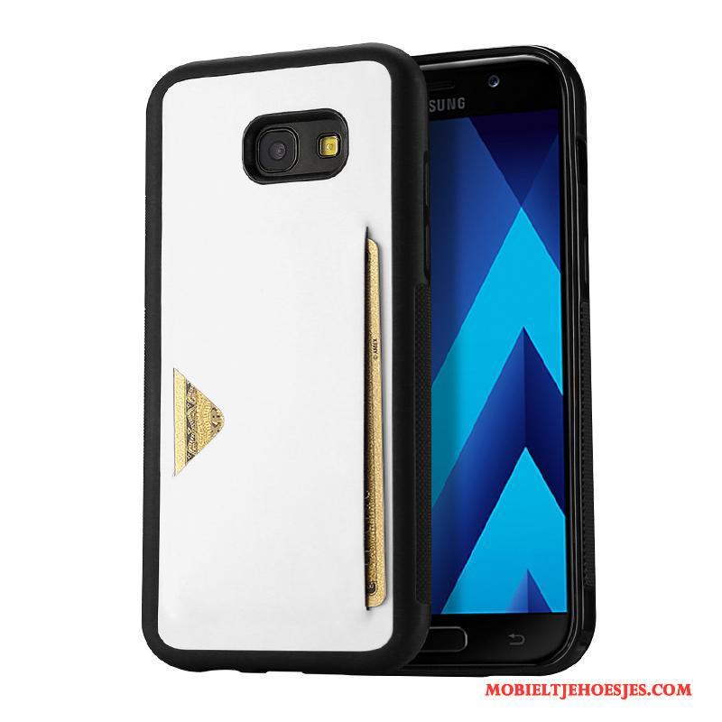 Samsung Galaxy A7 2017 Hoesje Zacht Leer Hoes Wit Bescherming Anti-fall Ster