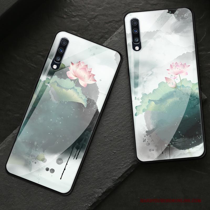 Samsung Galaxy A70 Bescherming Glas Vintage Ster Inkt Hoesje Telefoon Groen