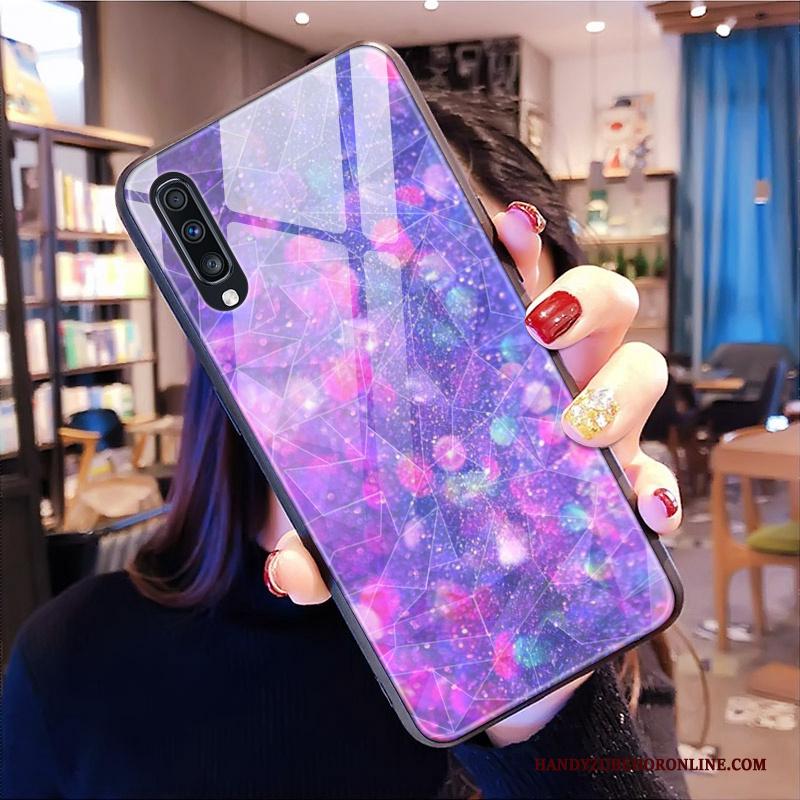 Samsung Galaxy A70 Hoesje Scheppend Ruit Purper Ster Zacht Hoes Siliconen